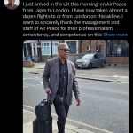 Reactions after Peter Obi Announced that he Arrived London this Morning on Air Peace From Lagos