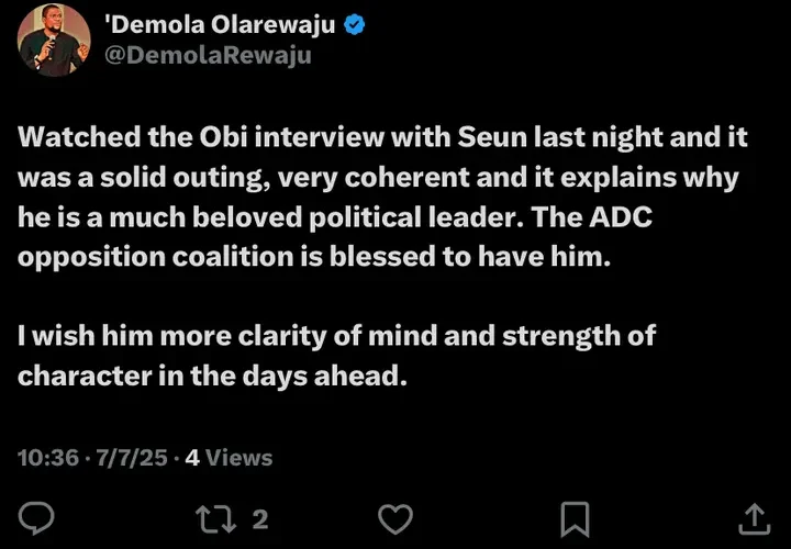 Atiku Abubakar’s Aide Reacts To Peter Obi’s Interview With Channels TV