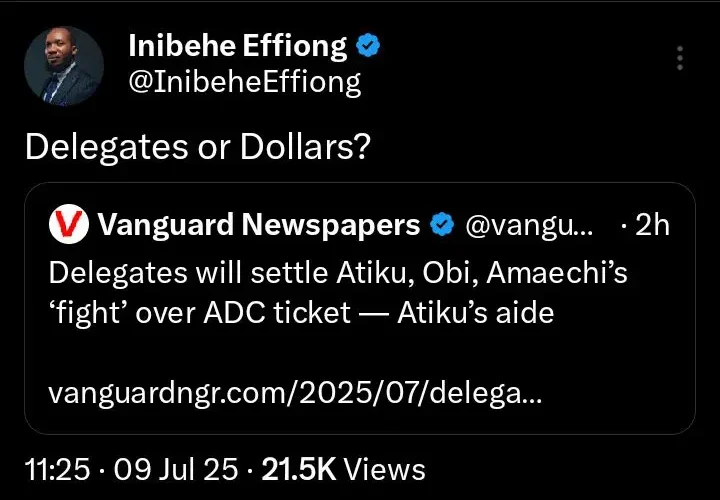 Effiong Reacts After Atiku’s Aide Said Delegates Will Settle AA,Obi,Amaechi’s Fight Over ADC Ticket