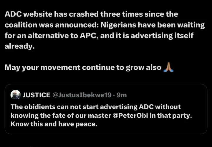 Obidients: ADC Website Has Crashed Three Times Since The Coalition Was Announced – Atiku’s Aide Reacts