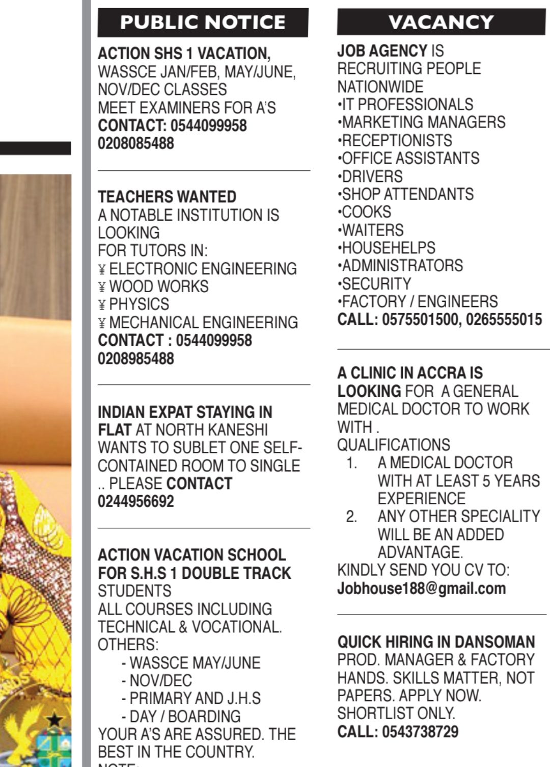 Friday: Advertised Jobs In Newspapers Today