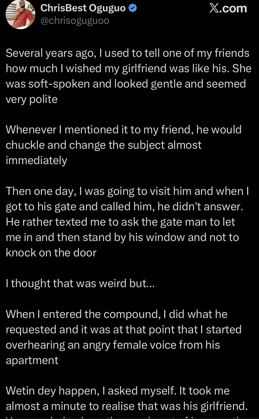 Man shares encounter with his friend’s ‘gentle’ girlfriend he always wished his own girlfriend was like