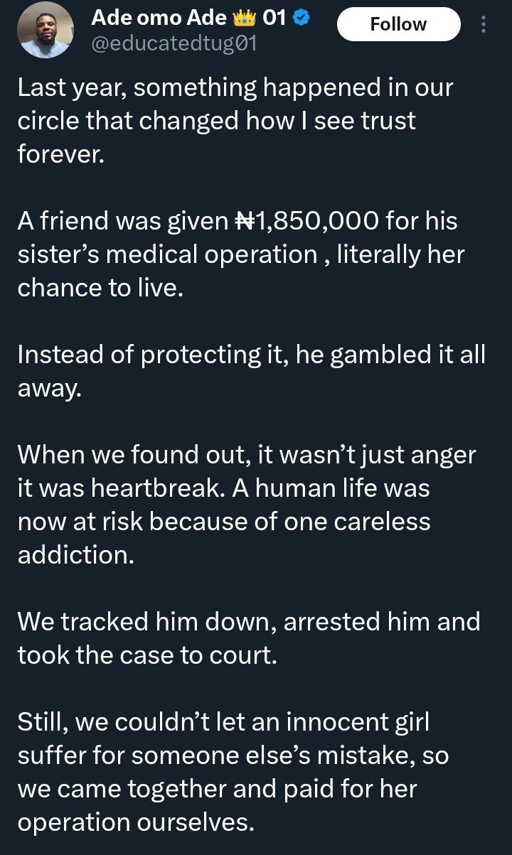 Man uses ₦1.8 million contributed by friends for his sister’s life-saving surgery to gamble